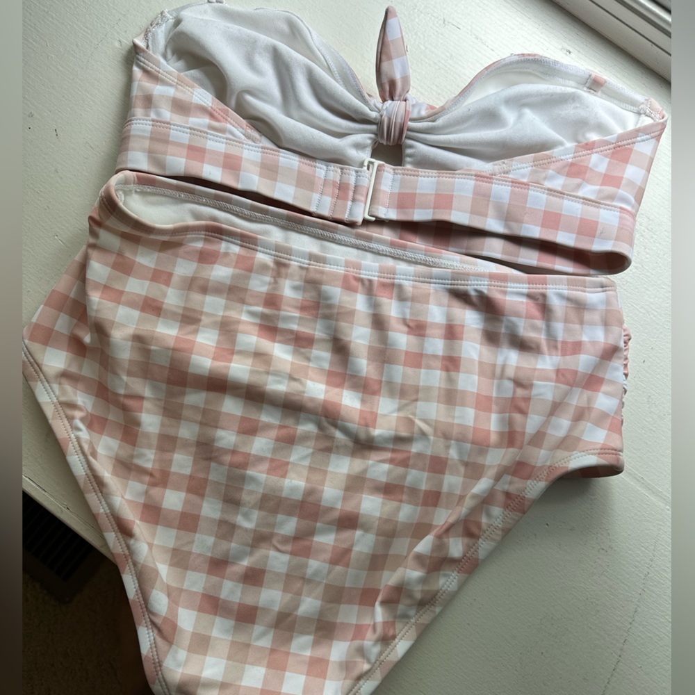 Kona Sol Pink and White Gingham Bikini Retro Style